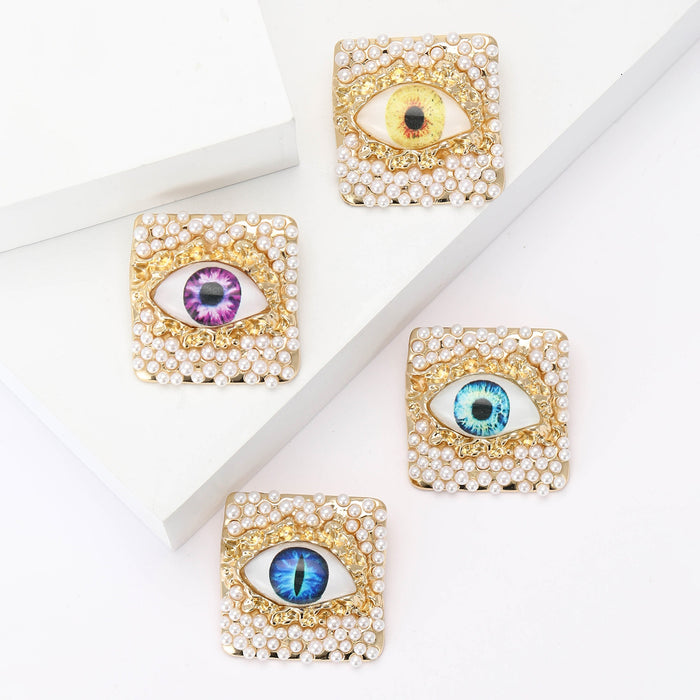 Alloy Square Pearl Evil Eye Brooch Pin For Unisex Apparel