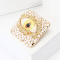 Alloy Square Pearl Evil Eye Brooch Pin For Unisex Apparel view 3