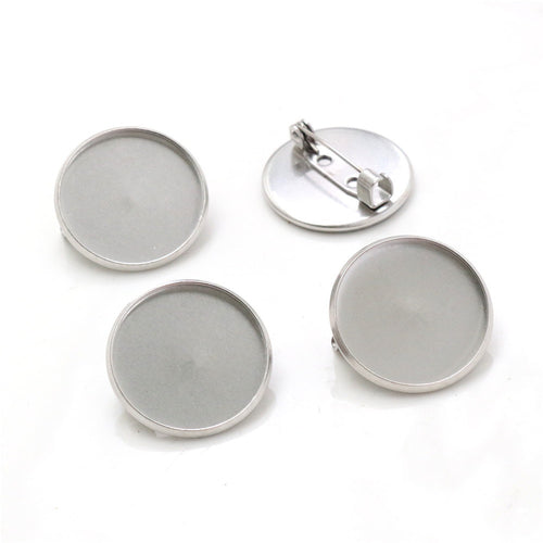 20mm 304 Stainless Steel Brooch Base Tray For Time Gemstone DIY Jewelry Settings 2g