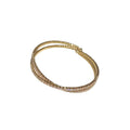 French Minimalist Pave Zircon Cross Open Copper Bangle With Circle Detail view 5