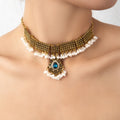 Vintage Bohemian Alloy Rhinestone Blue Crystal Teardrop Pearl Tassel Ethnic Chandelier Earrings view 2