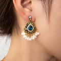 Vintage Bohemian Alloy Rhinestone Blue Crystal Teardrop Pearl Tassel Ethnic Chandelier Earrings view 3
