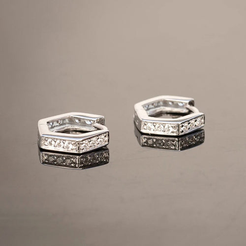 Simple Hexagon Zircon Hoop Earrings For Women, Geometric Daily Fashion Jewelry Accessory