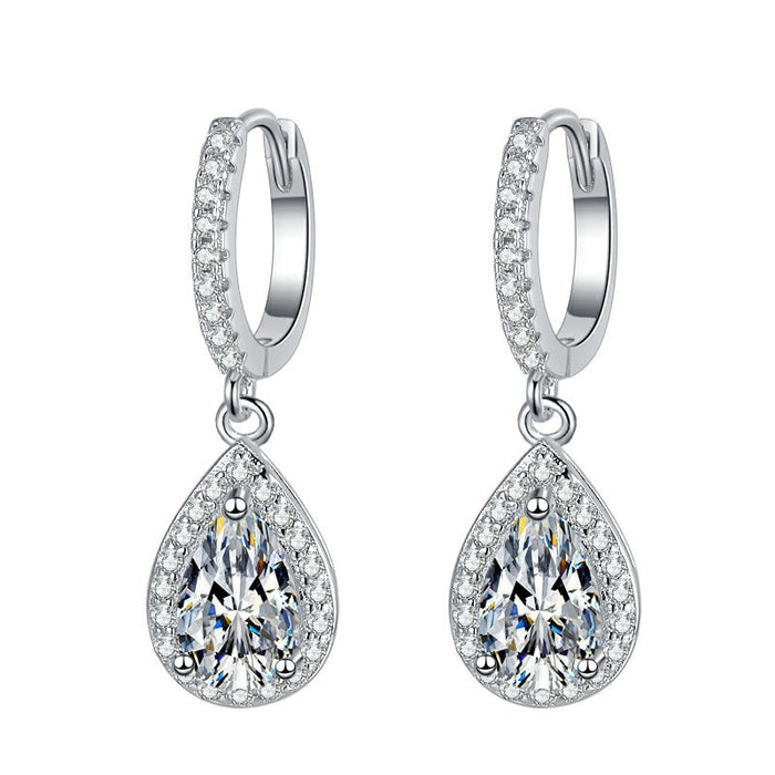 Light Luxury Water Drop Dangle Earrings With Zircon, Geometric Engagement Jewelry