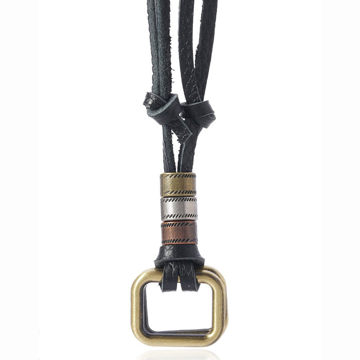 Vintage Double Ring Pendant Cowhide Leather Necklace Simple Everyday Sweater Chain Apparel Accessory