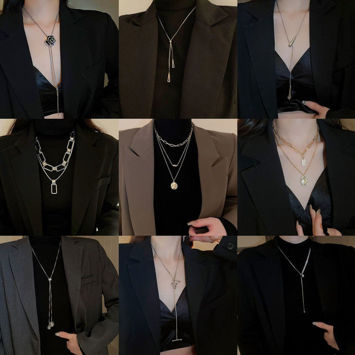 Elegant Alloy Geometric Teardrop Sweater Necklace For Women Minimalist Fall Winter Jewelry
