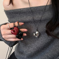 Sweet Cool Acrylic Heart Sweater Necklace For Women Adjustable Black Cord Choker Pendant view 1