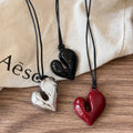 Sweet Cool Acrylic Heart Sweater Necklace For Women Adjustable Black Cord Choker Pendant view 2