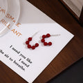 Elegant Red Enamel Curved Ball C Hoop Stud Earrings For Women, Minimalist Alloy Silver Needle Earrings view 1