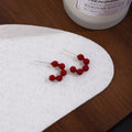 Elegant Red Enamel Curved Ball C Hoop Stud Earrings For Women, Minimalist Alloy Silver Needle Earrings view 3