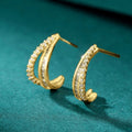 Minimalist Line Stud Earrings With Inlaid Zircon, European American Fashion Jewelry For Women view 5