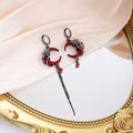 Vintage Dark Red Enamel Crescent Moon Asymmetric Alloy Rhinestone Tassel Huggie Hoop Earrings view 1