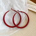 Red Round Iron Hoop Earrings For Women With Silver Pins, Bold Geometric Statement Style view 3