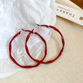 Red Round Iron Hoop Earrings For Women With Silver Pins, Bold Geometric Statement Style view 4