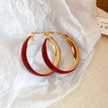 Red Round Iron Hoop Earrings For Women With Silver Pins, Bold Geometric Statement Style view 2