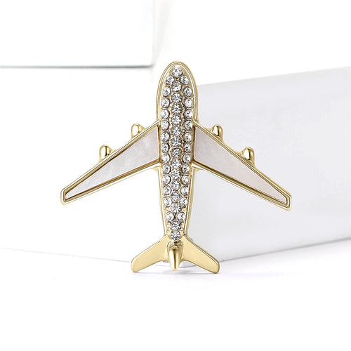 Alloy Rhinestone Airplane Brooch Pin For Suits And Coats