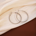 Elegant Korean Style Textured Silver Alloy Round Hoop Ear Buckles For Women Light Luxury Face Slimming Earrings view 2