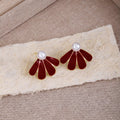 Vintage Luxury Red Enamel Flower Petal Pearl Studs Copper Alloy Silver Needle Elegant Women's Earrings view 4
