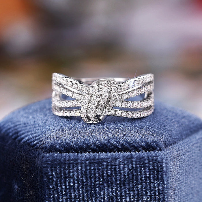 European Korean Sweet Zircon Inlaid Multi Layer Ring, Elegant Bowknot Fashion Jewelry