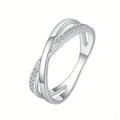Multi Layer Line Geometric Women's Ring With Micro Paved Zircon, Simple Wedding Engagement Jewelry view 5