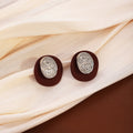 Vintage Matte Round Disc Alloy Stud Earrings With Hammered Oval Metal Accent Elegant French Luxury Earrings view 2