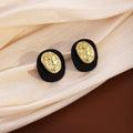Vintage Matte Round Disc Alloy Stud Earrings With Hammered Oval Metal Accent Elegant French Luxury Earrings view 3