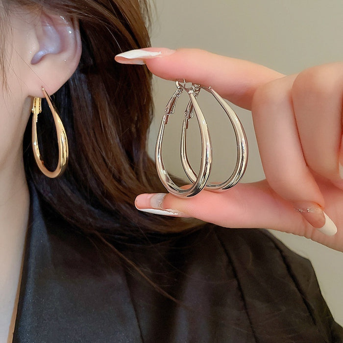 Minimalist Alloy Oval Hoop Earrings For Women Geometric Plain Circle Statement Jewelry