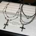 Dark Gothic Punk Alloy Rhinestone Cross Pendant Collarbone Necklace view 2