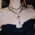 Dark Gothic Punk Alloy Rhinestone Cross Pendant Collarbone Necklace view 4