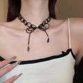 New Chinese Bow Glass Bead Interlocking Choker Necklace For Women Sweet Cool Clavicle Jewelry view 3