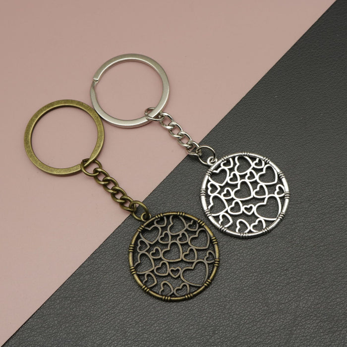 Metal Round Heart Disc Keychain Bag Charm Gift