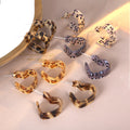 Vintage Luxury Leopard Print Acrylic Heart Hoop Stud Earrings For Women Autumn Winter Fashion Earrings view 1