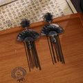 Elegant New Chinese Ink Wash Acrylic Flower Fan Long Beaded Tassel Qipao Statement Earrings view 4