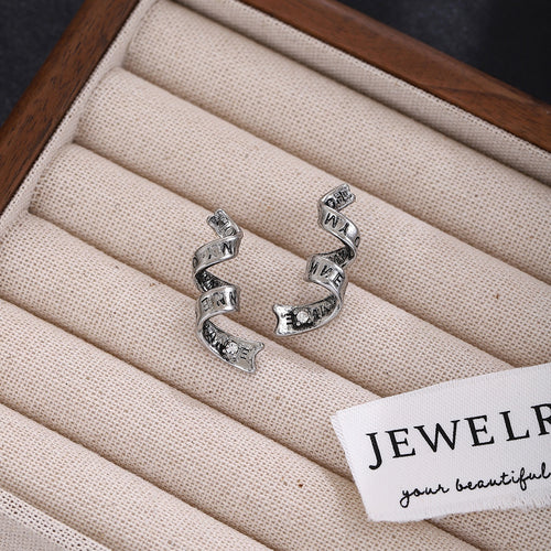 Vintage Rhinestone Letter Spiral Ribbon Studs For Women Luxury Alloy Silver Needle Fashion Earrings