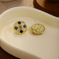 Vintage Luxury Gold Round Stud Earrings With Square Purple Zircon Inlay And Elegant French Style Earrings view 4