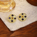Vintage Luxury Gold Round Stud Earrings With Square Purple Zircon Inlay And Elegant French Style Earrings view 1