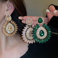 Alloy Teardrop Flower Stud Earrings With Sparkling Rhinestones, Vintage Statement Style view 2