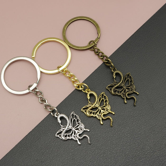 Metal Snake And Butterfly Keychain Bag Charm