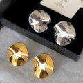 Gold Plated Metal Irregular Circle Stud Earrings With Silver Posts, Bold Geometric Fashion Style view 3
