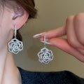 Silver Zircon Flower Copper Ear Cuff Earrings, Fresh Forest Style Luxury Sparkle Jewelry view 1