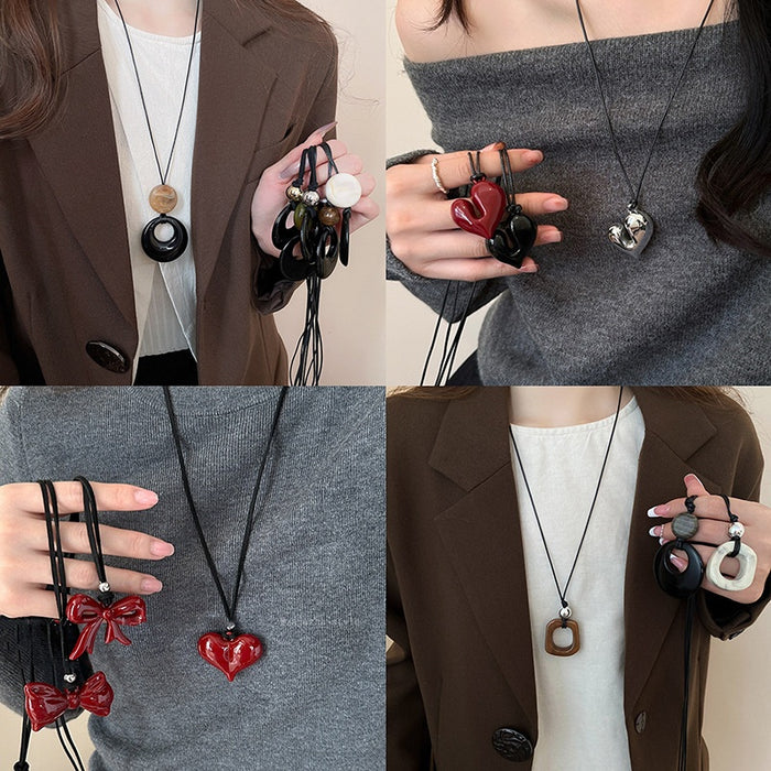 Maillard Retro Acrylic Round Geometric Sweater Necklace For Women Korean Autumn Winter Style