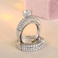 Light Luxury Zircon Inlaid Couple Ring Set For Women, 2 Piece Engagement Wedding Jewelry view 3
