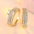 Light Luxury Zircon Inlaid Couple Ring Set For Women, 2 Piece Engagement Wedding Jewelry view 2
