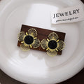 French Vintage Gold Alloy Filigree Flower Hollow Black Gem Stud Luxury Palace Style Women's Earrings view 3