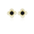 French Vintage Gold Alloy Filigree Flower Hollow Black Gem Stud Luxury Palace Style Women's Earrings view 5