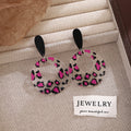 Vintage Leopard Print Round Hoop Acrylic Drop Earrings For Women, Geometric Statement Dangle Earrings view 3