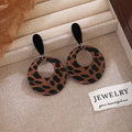Vintage Leopard Print Round Hoop Acrylic Drop Earrings For Women, Geometric Statement Dangle Earrings view 4