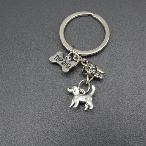 Metal Dog Tag Bone Paw Print Keychain Bag Charm