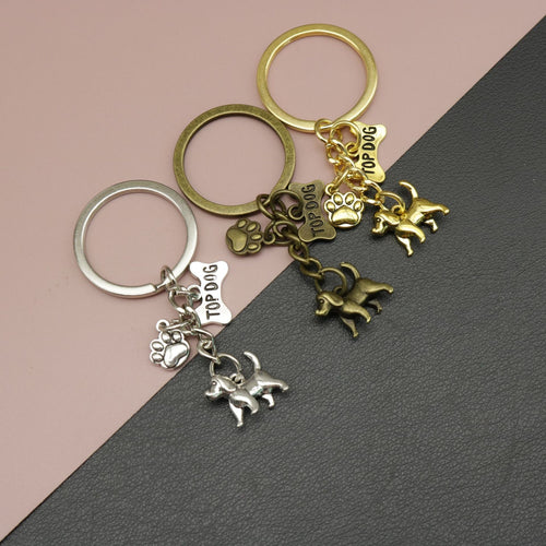 Metal Dog Tag Bone Paw Print Keychain Bag Charm