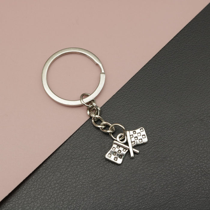 Metal Racing Flag Keychain Car Accessory